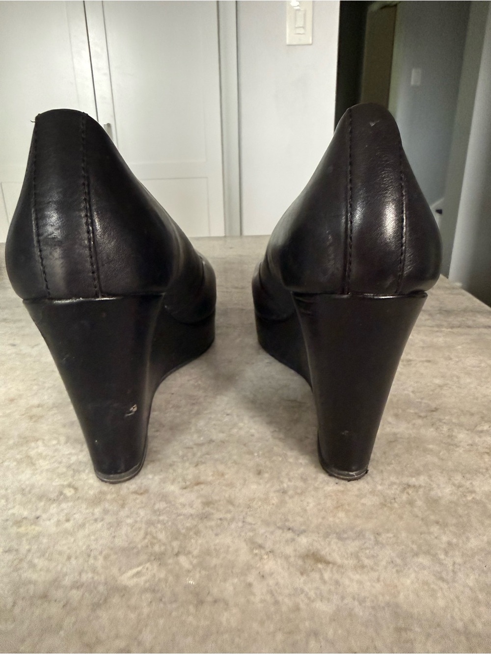 Aldo Black Leather Platform Wedge Heels - Picture 5 of 7